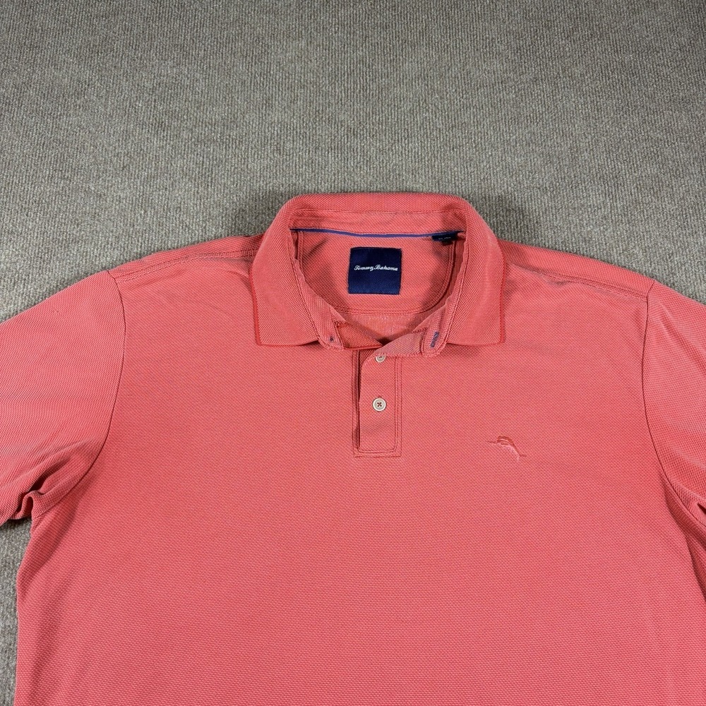 Tommy Bahama Polo Shirt Men XL Coral Orange Modal Blend Short Sleeve Marlin logo